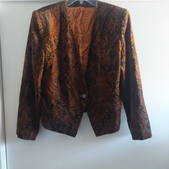 Burberry Vintage 90s Velvet Paisley Blazer Jacket Brown M/L Designer Designer - Picture 8 of 13